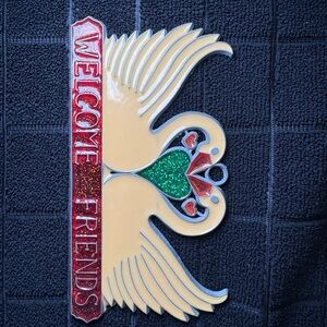 Swan Welcome Friends and duck faux stained glass
